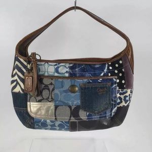 Coach Blue Print Mosaic Fabric Leather Trim Purse